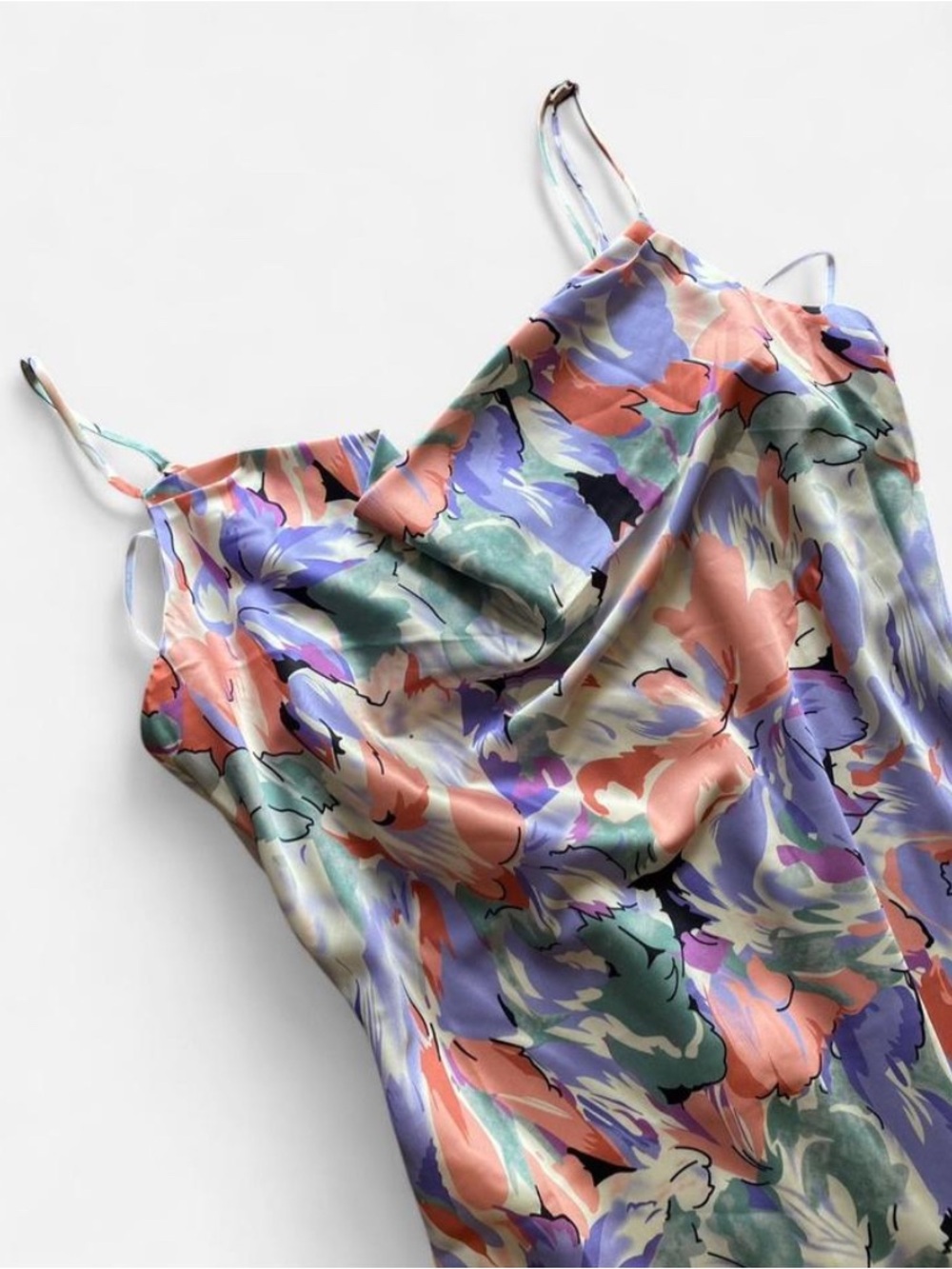 NWT Lulus Favorite Icon Lavender Floral Satin Cowl Neck Slip Midi Dress, Large